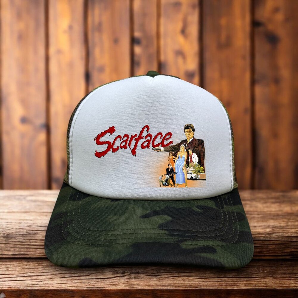 Scarface Unisex Trucker Hat Camo Tony Montana Gangster Movie 1983 Retro Ball Cap